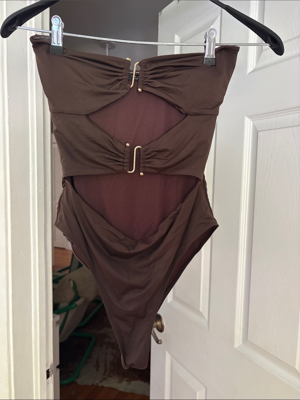 Zara Brown One-Piece Swimsuit with Gold Hardware